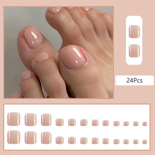 24 Pcs Nude Pink Square Press on Toenails Short, Thick Fake Toenails Acrylic Toe Nails, Summer Toe Press on Nails Reusable Stick on Toenails Natural Toe Nails Artificial Glue on Toe Nails For Women