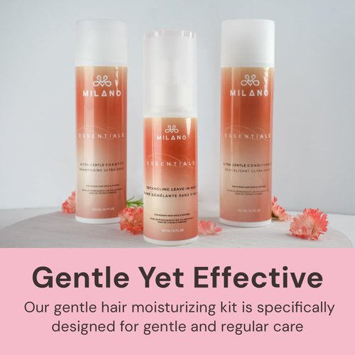 Milano Collection Essentials Gentle Bundle, Regular Care Kit for Natural Hair & Human Hair Wigs & Toppers, Ultra Gentle Hair Shampoo, Conditioner & Leave-In Detangler Mist for Women, 3 Pack