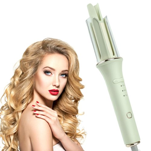 Automatic Hair Curler,Curling Iron 1 1/4 Inch,Easy-to-use Travel Automatic Curling Iron,Fast Heating Small Auto Rotating Curling Wand for Curls Waves,3 Adjustable Temps 1.25'' Green