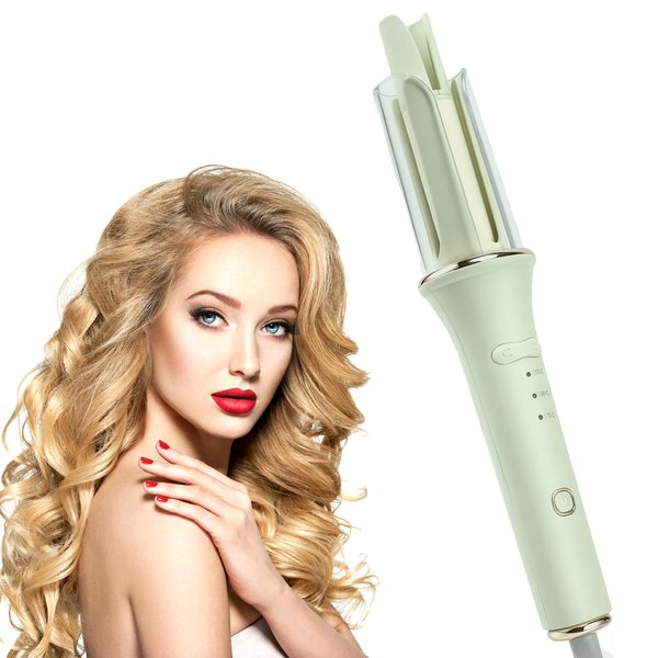 Automatic Hair Curler,Curling Iron 1 1/4 Inch,Easy-to-use Travel Automatic Curling Iron,Fast Heating Small Auto Rotating Curling Wand for Curls Waves,3 Adjustable Temps 1.25'' Green