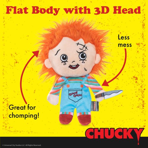 Chucky 9" Plush Toy for Dogs with Flattie Body| Medium Sized Squeaky Dog Toy, Dog Chew Toy with Squeaker | Horror Movie Toys for All Dogs, Official Dog Toy Product of Universal Chucky