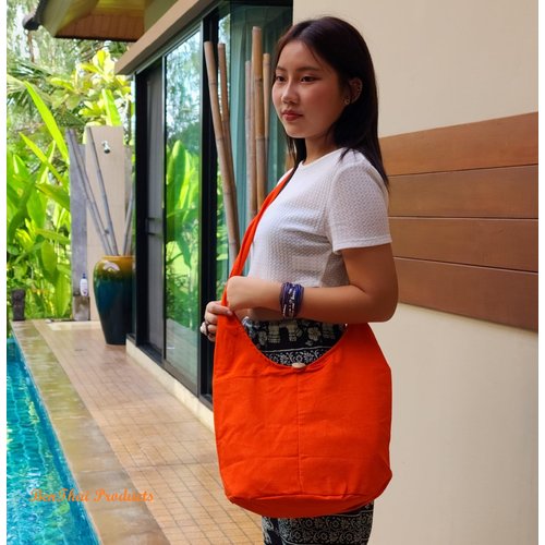 BTP! Thai Monk Buddha Cotton Sling Crossbody Messenger Bag Shlouder Purse Hippie Hobo Medium (Orange 16)
