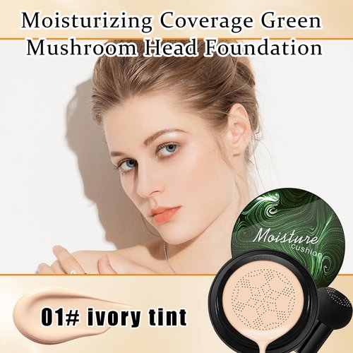 Mushroom Head Air Cushion CC Cream Foundation Makeup,Moisturizing BB Cream Face Makeup Liquid Foundation,Long Lasting Full Coverage Concealer Cushion Foundation for All Skin Types（Ivory）