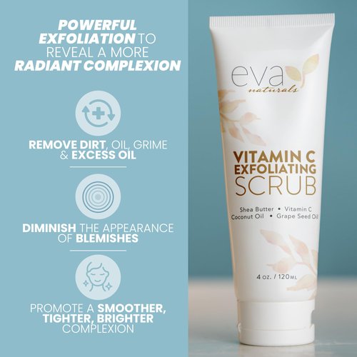 Eva Naturals Vitamin C Exfoliating Scrub - Cleanse and Clear Face - Face Scrub, Face Cleaner, Facial Scrub, Face Exfoliating Scrub, Facial Exfoliating Scrub, Facial Wash, Face Exfoliator