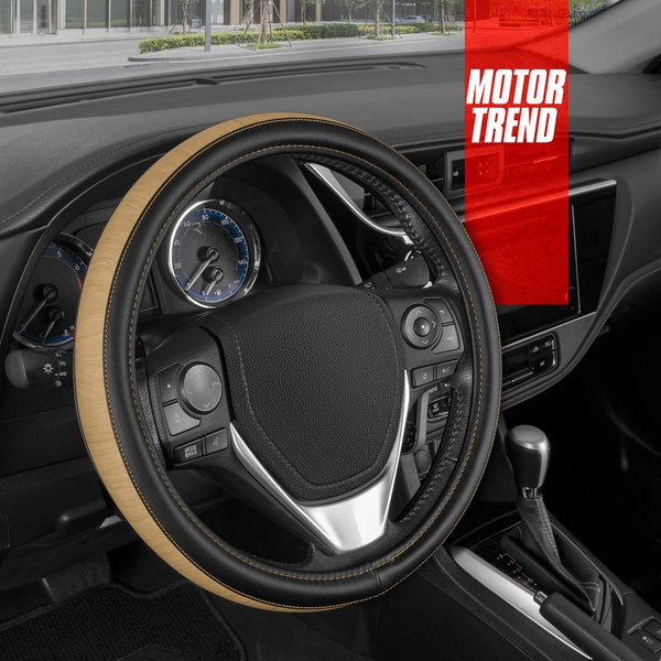 Motor Trend FlexGrip Gray Steering Wheel Cover for Cars – Standard 15 inch Car Steering Wheel Cover, Gray and Black Steering Wheel Protector for Auto Truck Van SUV