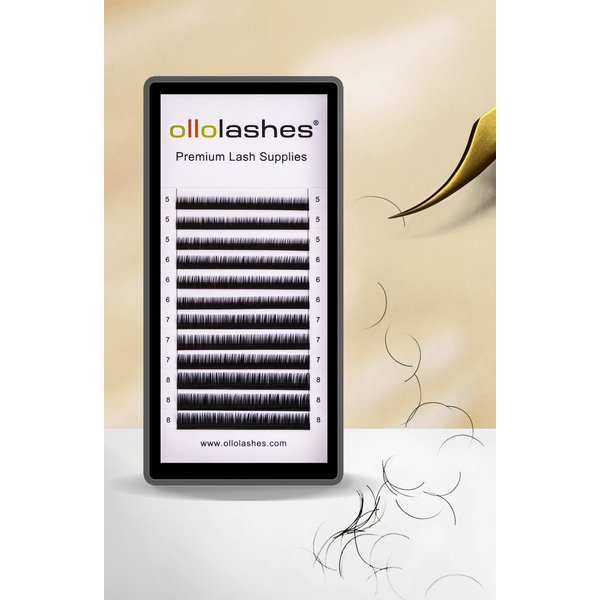 OLLOLASHES Eyelash Extension B C CC D J Curl Mix 5-20mm 0.03 0.05 0.07 0.15 Super Matte Classic Lash Extensions Professional Supplies for Lash Techs (C-0.07, 5-8mm)