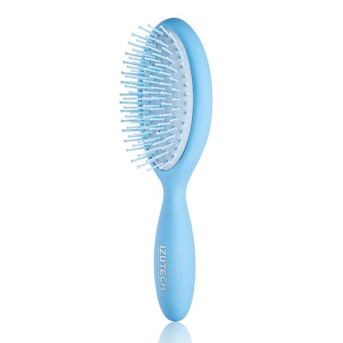 IZUTECH Pro Bunni Soft Wet/Dry Detangling Hair Round Paddle Brush for Women with Air Cushion (Blue)