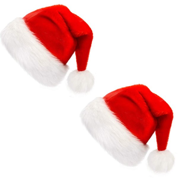 CCINEE Santa Hat for Kids,Christmas Santa Hats Velvet Plush Red Hat for Home Decoration Party Supplies,Pack of 2