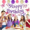 YEOCU Birthday Decorations, NO DIY, Pre-Strung Happy Birthday Banner with Honeycomb Balls, Hanging Swirls, Circle Dots Garland, Happy Birthday Party Decorations for Women Men Boys Girls (Purple)