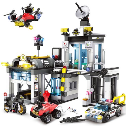 BDXEJV City Police Station Building Set, Compatible with Lego Police, 564PCS City Police Sets with Police Car, Motorcycle, Trailer and Drone, Compatible with Lego Police Kits, Gift for Boys 6-12