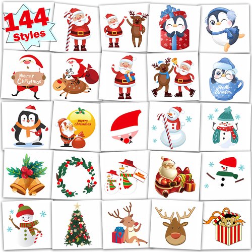 Christmas Temporary Tattoos for Kids Stocking Stuffers, 144 pcs Christmas Decorations Tattoos Stickers for Boys and Girls, Xmas Tattoos for Christmas Party Favor Xmas Gift Bags Stuffers
