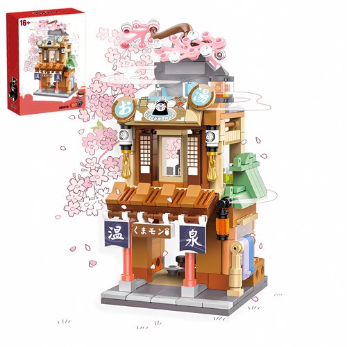 Mini Building Blocks Set, Japanese Street View Hot Spring Shop Model Bricks Toy Set, 330 PCS Mini Bricks Construction Building Toy Sets for Adult Teens(Not Compatible with Lego)