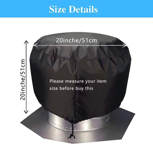 2 Pack Turbine Roof Vent Cover House, Black Roof Turbine Hoods Shield Canvas, Adjustable Drawstring Turbine Ventilator Cover (20"x20"inches)