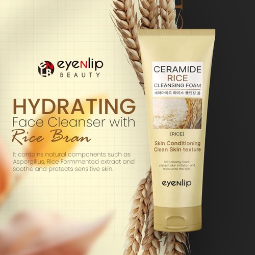 eyeNlip Ceramide Cleansing rice Foam – Gentle Face Wash with Rice Extract for Hydrating and Nourishing Skin – Korean Skincare for All Skin Types (3.38fl oz)
