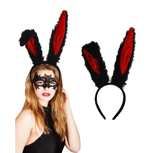 Haakong Black Bunny Ears Headband Long Furry Rabbit Ears Headband Bunny Costume Accessories for W...