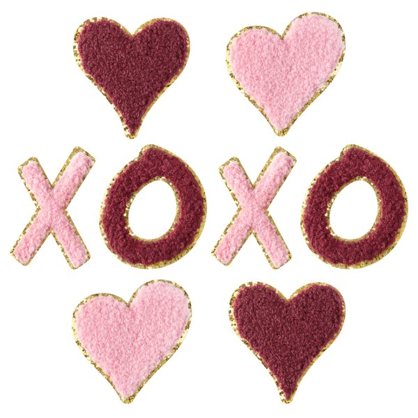 Kirako 8 Pcs XOXO Chenille Patches Glitter Pink Red Varsity Letter Heart Sew Iron on Embroidered Applique Preppy DIY Repair Patch Valentine's Day Embroidery Gifts for Couples Clothing Backpack Hat