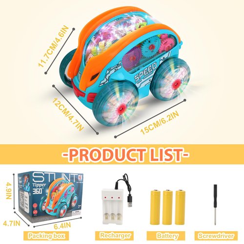 Speedlite Dynamic Gear-Powered Car with Led Lights, Children's Transparent Luminous Toy Car, Bump and Go Toy Cars with Colorful Moving Gears, Transparent Luminous Toy Car Suitable for Boys Girls