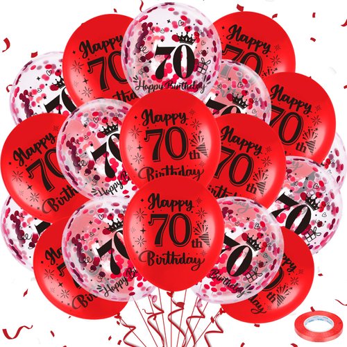 Red 70th Birthday Balloons for Women Men, 18Pcs Red Happy 70th Birthday Decorations Balloons 12 Inch 70th Birthday Latex Balloons Confetti Balloons for 70th Birthday Anniversary Party Supplies Decor