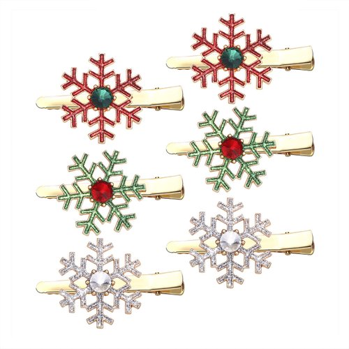 Christmas Snowflake Hair Clips Winter Holiday Sequin Snow Flake Hairpins Gold Hair Barrette Hair Accessories For Christmas Wedding Party Decoration