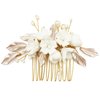 PRETTYLIFE Flower Bridal Hair Pieces with Comb Pearl Leaf White Floral Wedding Hair Pin Accessories for Women and Girls