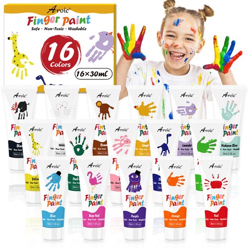 AROIC 16Colors Kids Washable Finger Paint, Non-Toxic, Art Painting Supplies for Toddlers, Finger ...