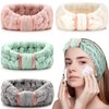 WILLBOND 4 Pack Microfiber Headbands Spa Facial Headbands Makeup Headbands Elastic Terry Cloth Head Wrap for Women Girls Washing Face Makeup Shower Yoga Sports (Pink, Green, White and Grey)