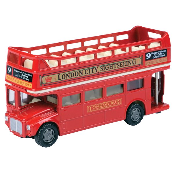 London Double Decker Bus Open Top, Red - Motormax 76008 - 4.75" Diecast Model Toy Car