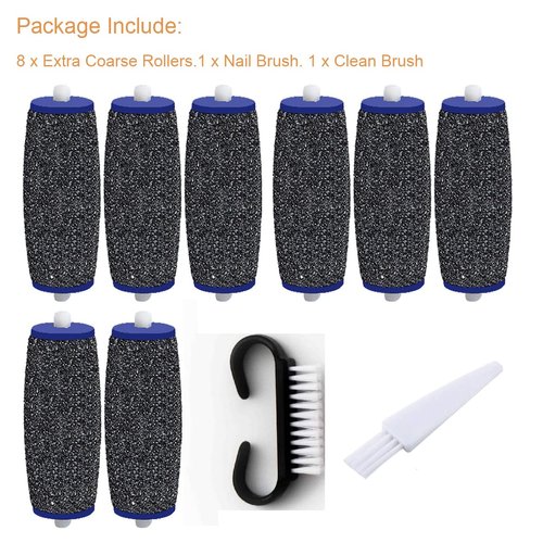 8 Pack Extra Coarse Replacement Rollers for Amope Pedi Refills Electronic Perfect Foot File Pedi Hard Skin Remover Refills Include 1 Nail Brush 1 Clean Brush