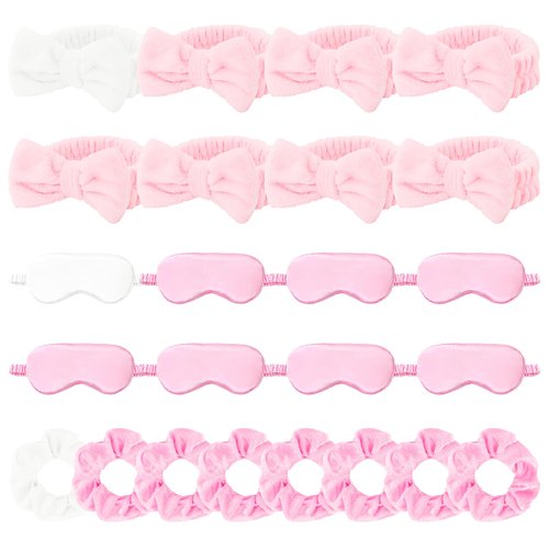 Casoty 24 Pcs Spa Set: Headbands, Sleep Eye Masks & Velvet Scrunchies - Bridal Party Favors, Bride and Bridesmaid Headbands