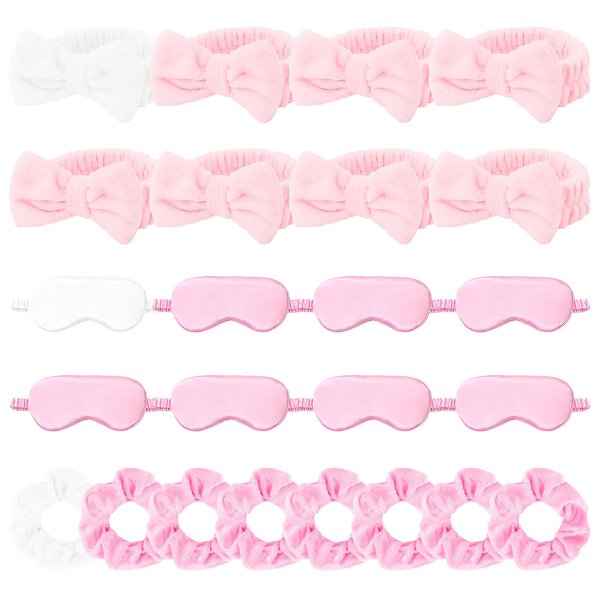 Casoty 24 Pcs Spa Set: Headbands, Sleep Eye Masks & Velvet Scrunchies - Bridal Party Favors, Bride and Bridesmaid Headbands