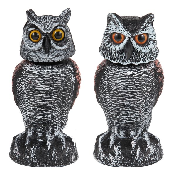 Hedoc 2 Pack Fake Owl Decoys to Scare Birds Away from Gardens and Patios, Rotating Head Owl Bird Deterrents, Nature Enemy Scarecrow Plastic Owl Statues, Pest Repellent, Pigeon Deterrent