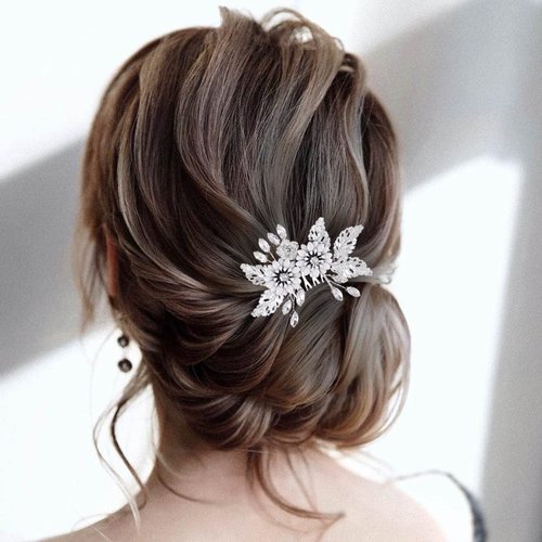 Jeairts Bride Leaf Wedding Hair Comb Silver Flower Bridal Hair Pieces Glitter Rhinestone Headpiece Crystal Hair Accessories for Brides and Bridesmaids