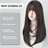 7JHH WIGS Hair Dye Wig for Women Synthetic Hair Natural Long Straight Wig With Bangs (22inch, Black tea)
