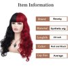Beweig Half Red Black Wigs with Bangs Long Curly Wavy Cosplay Wig Synthetic Heat Resistant Halloween Costume Wig With Wig Cap