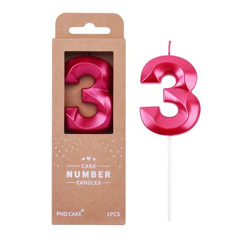 PHD CAKE 2.76 Inch Diamond Red 3 Number Birthday Candles, Red Number Candles, Cake Number Candles, Party Celebration