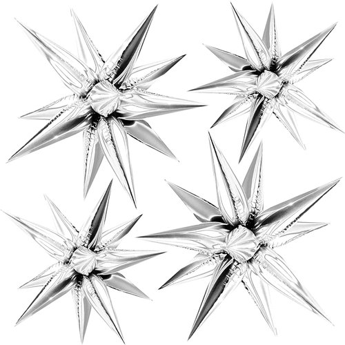 FUNTOOB Silver Star Balloons Metallic Star Foil Balloons Silver Star Cone Balloons Starburst Balloon Spike Balloons for Birthday Graduation Business Event Christmas Decorations (50Pcs)