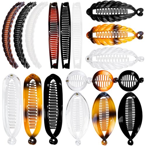 18 Pieces Banana Hair Clips Classic Clincher Combs Ponytail Hair Comb Fishtail Hair Holder Double Banana Clip Set for Women Girls, 6 Styles