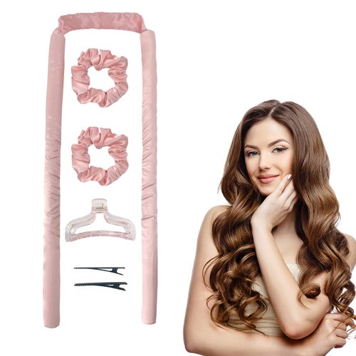 XIANSOAR Upgraded Heatless Curling Rod Headband - Overnight Hair Curlers for Long and Medium Hair, Satin Curling Set for Safe and Natural Curls, Soft Rubber Rollers for Comfortable Sleep, DIY Styling Kit (Pink)