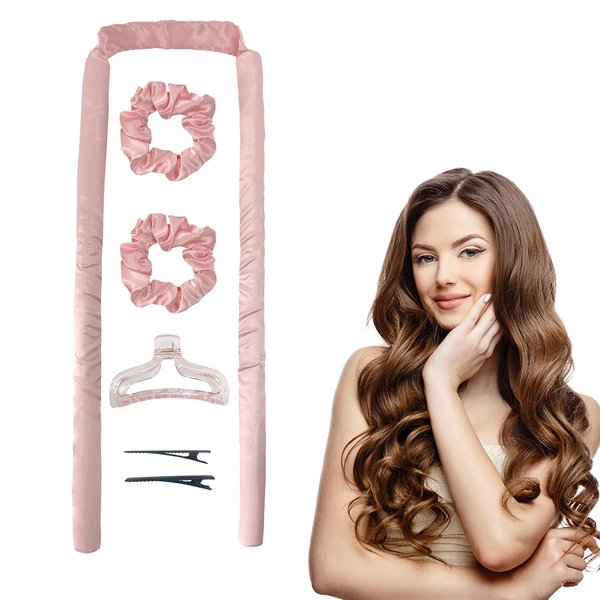XIANSOAR Upgraded Heatless Curling Rod Headband - Overnight Hair Curlers for Long and Medium Hair, Satin Curling Set for Safe and Natural Curls, Soft Rubber Rollers for Comfortable Sleep, DIY Styling Kit (Pink)