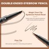 LOKFAR Microblading Eyebrow Pen, 2-In-1 Dual-Ended Waterproof Eyebrow Pencil with 4-Fork-Tip & Ultra-Precise Tip, and an Angled Eyebrow Brush, Eye Brow Pencils for Women -Dark Brown
