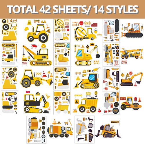42 Sheets Make Your Own Construction Stickers Make A Face Stickers for Kids Toddlers with Trucks DIY Craft Stickers Kids Truck Themed Birthday Truck Party Supplies
