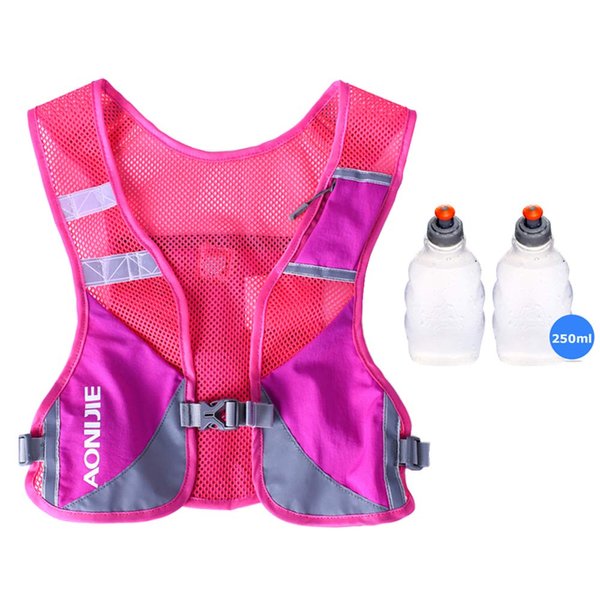 AONIJIE Men Women Ultralight Running Vest Pack Reflective Breathable Hydration Backpack for Hiking Camping Marathon Cycling Race (Rose- with 2 pcs 250ml Bottles)