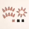 Almond Press on Nails Medium Fake Nails Nude False Nails with Designs Gold Glitter Line Glue on Nails Marble Full Cover Acrylic Nails Stick on Nails for Women Nails Decoration