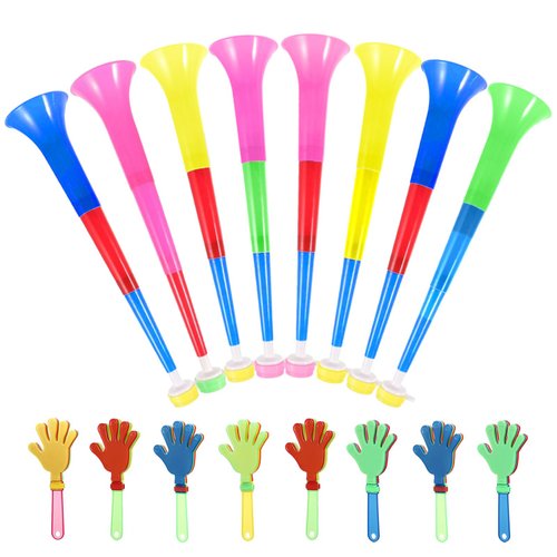 16PCS Collapsible Stadium Horn and Hand Clappers, 21Inch Plastic Trumpet Horn, Cheering Clappers Noisemakers for Party Sports Match Game Outdoor Activities(Random Colors)