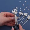 Soulshow 5 Pieces White Flower Bridal Wedding Hair Pins for Women Resilient No Deformation Polymer Clay Flower Hair Pins Pearl Rhinestones Wedding Hair Pieces for Brides