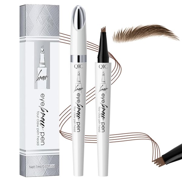 Microblading Eyebrow Pen - 4 Fork Tip Brow Pencil for Natural Hair-Like, Defined Brows, Waterproof Magic Eyebrow Pencil for Women (01 Light Brown)