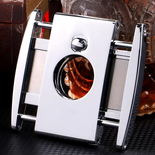 KEENSUN - Zinc Alloy Guillotine Stainless Steel Double Blade Cigar Cutter(60 Ring Gauge), 420J2 Stainless Steel Cutting Blade One Push Lock System, Attractive Gift Box