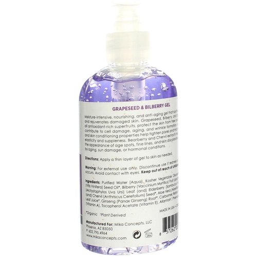 MIKA NATURALS Grapeseed & Bilberry Gel | Anti-aging Moisturizer for Face & Body (8 oz.)