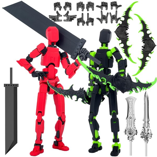 (Assembly Completed) T13 Action Figure Set, Titan 13 Robot Action Figure 3D Printed robo 13 Action Figure Articulated, Dummy 13 Lucky 13 Gift for Collectors Desktop Decorations, Black Green/Red Black