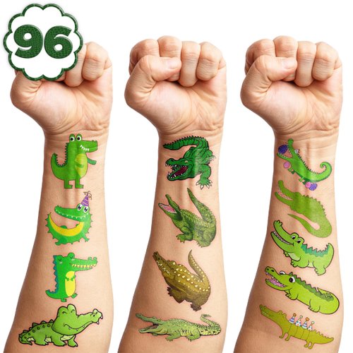 108 PCS Alligator Birthday Party Decorations Supplies Favors Alligator Crocodile Animal Decor Stickers Temporary Tattoos For Girls Boys Gift School Prizes Rewards